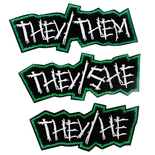 Punk Pronomen Patch He/Him/She/Her They/Them Embroidered Iron on Sew-On Patches for Jackets Jeans Vests Hats Backpacks Shirts Punk Accessories (They Them & He & She Green) von PATCHUPS