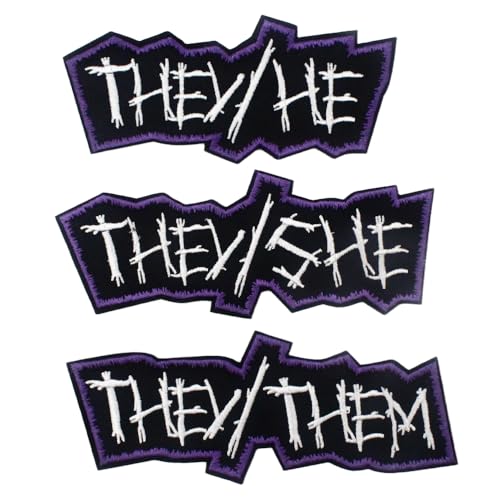 Punk Pronomen Patch He/Him/She/Her They/Them Embroidered Iron on Sew-On Patches for Jackets Jeans Vests Hats Backpacks Shirts Punk Accessories (They Them & He & She Purple) von PATCHUPS