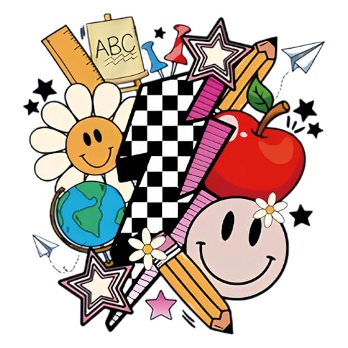 Teacher Direct to Film Iron on Transfers for T-Shirt Cute Decals Heat Transfer Back to School Collage Lightning Apple Pencil Patch for Clothes Pillow Covers DIY Appliques (Teacher Direct) von PATCHUPS