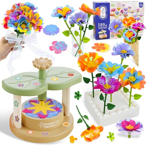 PATEMZON Blumenpresse Kinder, DIY Blumen Bastelset, Blumen Bastelset mit Blumenständer, Vase, Aufkleber, Geschenkpapier, Blumengarten Spielzeug, Basteln Geschenke für Mädchen ab 3 4 5 von PATEMZON