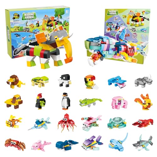 PATEMZON Mitgebsel Kindergeburtstag Gastgeschenke, 24 Stück Mini Tiere Bausteine Konstruktionsspielzeug, Baustein Spielzeug Kinder Party Geschenk für Spielzeug ab 4 Jahre Mädchen und Jungen (HE) von PATEMZON
