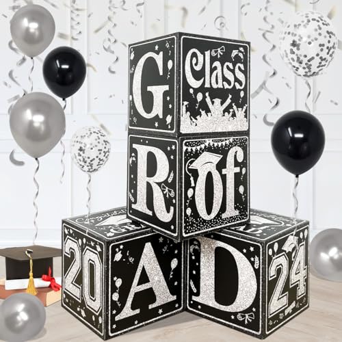 Abschluss-Boxen – Set mit 4 Ballonboxen mit Buchstaben "Grad" und "Class of 5,141.0 cm Buchstaben, Partydekoration für High School College Party von PATIAI