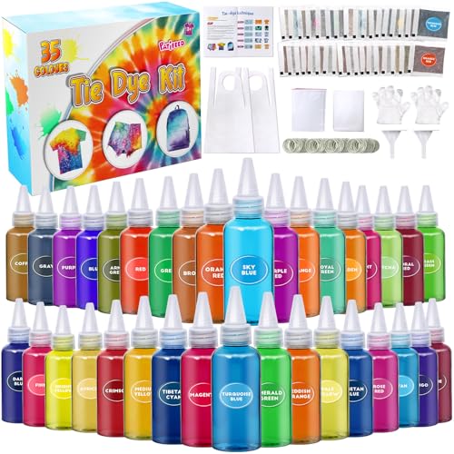 PATIFEED Batikfarben Set für Kinder, 35 Farben Batik-Set, Tie Dye Kit für Kleidung, Spiele und Aktivitäten, Ideales Kunst- und Bastelset für Kinder und Erwachsene von PATIFEED