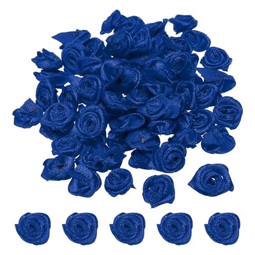 PATIKIL 0.6" 30Stk Mini Satin Farbband Rosen Winzige Stoff Blumen Verzierungen Rosetten Applikation für Heimwerken und Hochzeit Dunkel Blau von PATIKIL