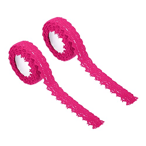 PATIKIL 0.7" Breite 2 Yards Selbstklebend Spitze Klebeband Schnürsenkel 2 Pack Baumwolle Spitze Aufkleber Abdeckungen Dekorativ für Handwerk Sammelalbum DIY Karte Herstellung Rosenrot von PATIKIL