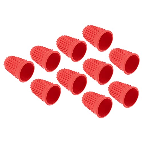 PATIKIL 0.71" 10Pack Gummi Fingerspitze Silikon Daumen Fingerkuppen Schutz Abdeckungen Schutzpolster Fingerhut Griffe für Büro Zählen Nähen Kleines Format Rot von PATIKIL