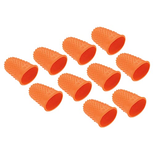 PATIKIL 0.71" 10Pack Gummi Fingerspitze Silikon Daumen Fingerkuppen Schutz Abdeckungen Schutzpolster Fingerhut Griffe für Büro Zählen Nähen Orange Mittel Größe von PATIKIL