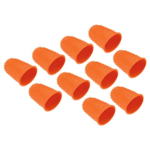 PATIKIL 0.87" 10Pack Gummi Fingerspitze Silikon Daumen Fingerkuppen Schutz Abdeckungen Schutzpolster Fingerhut Griffe für Büro Zählen Nähen Orange XL Größe von PATIKIL