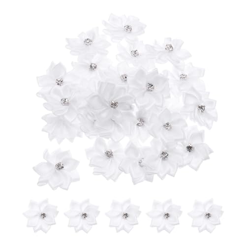 PATIKIL 1,2 Zoll Kleine Bandblumen, 50 Stück Satin-Bandblumen Mini-Stoffblumen für Bastelarbeiten DIY Hochzeitsornament-Applikationen, Weiß. von PATIKIL