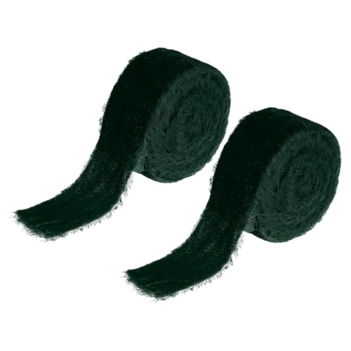PATIKIL 1-1/2 Zoll Samtband, 2 Rollen Insgesamt 6 Yard Samt Ausgefranstes Fransenband Für Geschenkverpackung Blumenstrauß Hochzeitseinladungen, Grün von PATIKIL