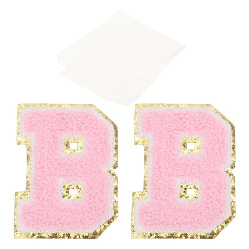 PATIKIL 1 Stück Chenille Bügelbuchstaben, Buchstaben Aufbügeln Chenille-Glitzer-Buchstaben-Patch mit Klebeband für DIY-Kleidung, Stoff, Schuhe, Taschen Pink Alphabet B von PATIKIL