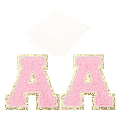 PATIKIL 1 Stück Chenille Bügelbuchstaben, Buchstaben Aufbügeln Chenille-Glitzerbuchstaben-Patch mit Klebeband für DIY-Kleidung, Stoff, Schuhe, Taschen Pink Alphabet A von PATIKIL