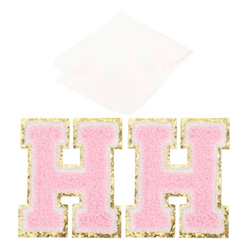 PATIKIL 1 Stück Chenille Bügelbuchstaben, Buchstaben Aufbügeln Chenille-Glitzerbuchstaben-Patch mit Klebeband für DIY-Kleidung, Stoff, Schuhe, Taschen Pink Alphabet H von PATIKIL