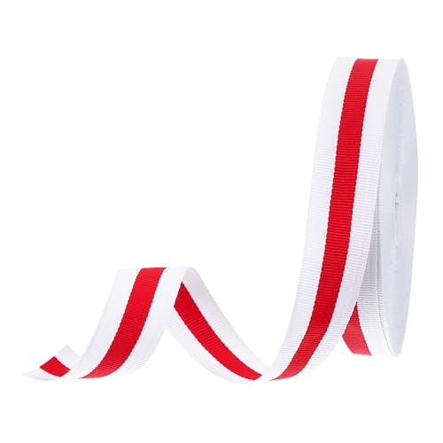 PATIKIL 1" Weiß Rot Gestreiftes Ripsband, 25 Yard Polyester Stoff Streifen Bastelband Doppelseitiges Design für Schleifen DIY Herstellung Bekleidung Weihnachtsdekorationen von PATIKIL
