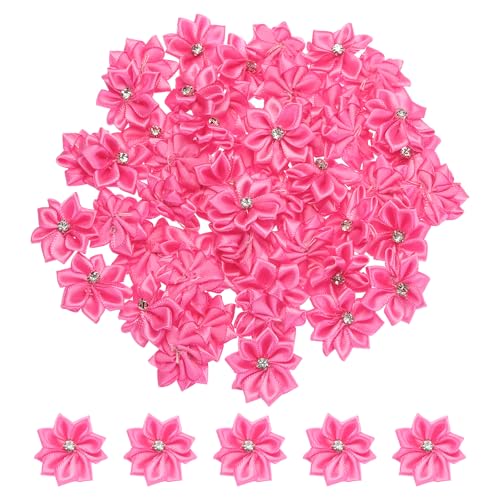 PATIKIL 1.2" Klein Band Blumen 50Stk Satin Band Blumen Mini Stoff Blumen für Basteln Selbermachen Hochzeit Ornament Applikationen Rose Rosa von PATIKIL