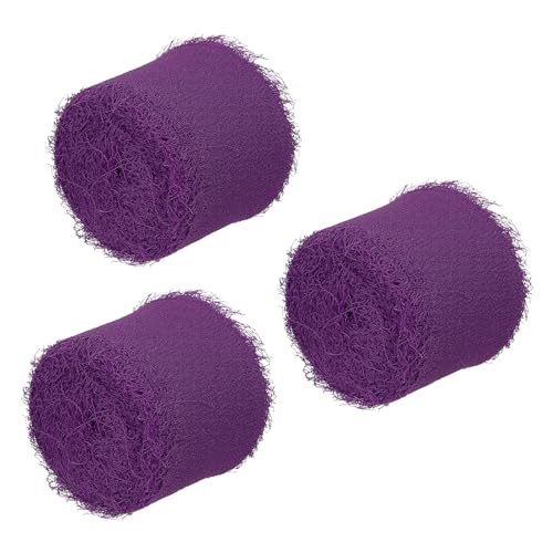 PATIKIL 1.5" x 5 Yard Fransen Chiffon Seidenband 3 Rollen Handgemachte Ausgefranste Kanten Band Set für Blumenstrauß Verpackung Geschenk Wickeln Hochzeit Einladungen Heimwerken Dunkel Lila von PATIKIL