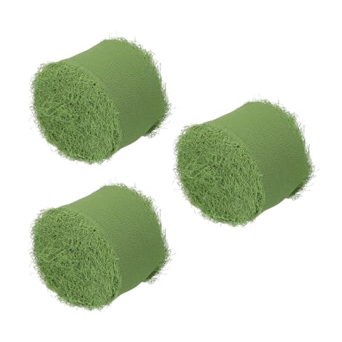 PATIKIL 1.5" x 7 Yard Fransen Chiffon Seidenband 3 Rollen Handgemachte Ausgefranste Kanten Band Set für Blumenstrauß Verpackung Geschenk Wickeln Hochzeit Einladungen Heimwerken Gras Grün von PATIKIL