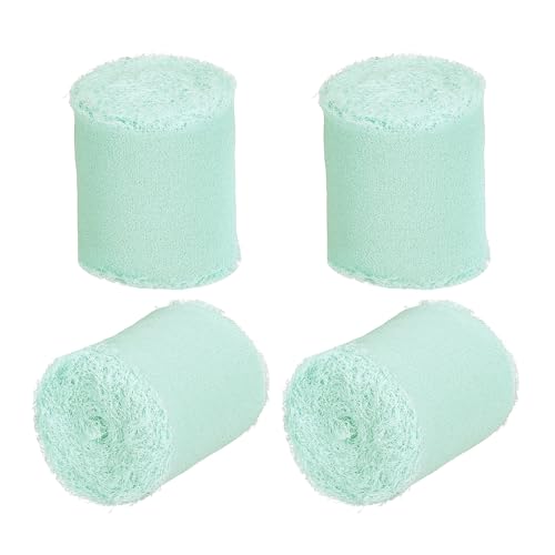 PATIKIL 1.5"x5Yard Fransen Chiffon Seidenband 4Rollen/1Set Handgemachte Fransenband für Basteln Brautstrauß Geschenk Verpackung Türkis von PATIKIL