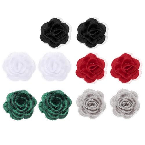 PATIKIL 10 Stück Blumen Spitze Stickerei Applikation, 3D bestickte florale Aufnäher mit Organza Applikation für Kleidung DIY Kleidung, Schwarz/Weiß/Weinrot/Dunkelgrün/Grau von PATIKIL
