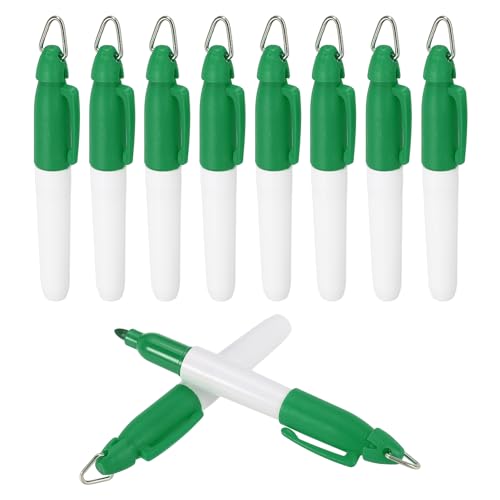 PATIKIL 10 Stück Mini Permanent Marker mit Clips Golfball-Marker Stift Abzeichen Tinte Stifte Golf Schlüsselanhänger Clips für Home Office Zubehör Sport Outdoor-Aktivitäten, Grün von PATIKIL