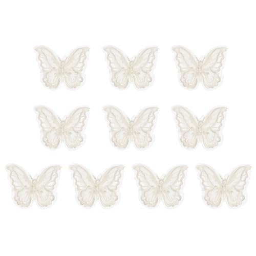 PATIKIL 10 Stück Stickerei Spitze Schmetterling Applikation, 1,6"x2" Schmetterling Aufbügler mit Doppelschicht Organza Applikationen für Kleidung Hochzeitskleiderk, Beige von PATIKIL