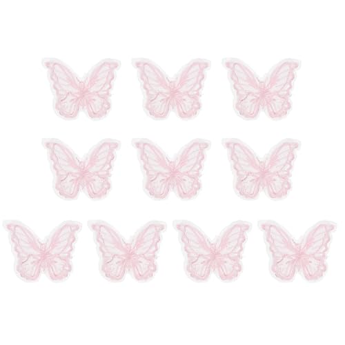 PATIKIL 10 Stück Stickerei Spitze Schmetterling Applikation, 1,6"x2" Schmetterling Aufbügler mit Doppelschicht Organza Applikationen für Kleidung Hochzeitskleiderk, Rosa von PATIKIL