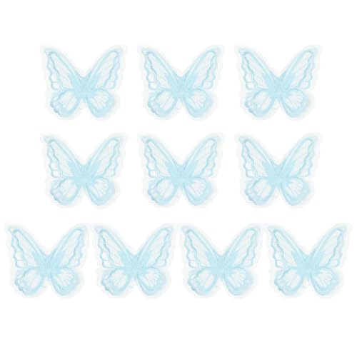 PATIKIL 10 Stück Stickerei Spitze Schmetterling Applikation, 2"x2.4" Schmetterling Aufbügeln Patch mit Doppelschicht Organza Applikationen für Kleidung Hochzeitskleiderk, Hellblau von PATIKIL