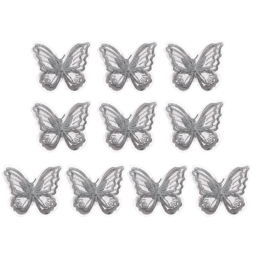 PATIKIL 10 Stück Stickerei Spitze Schmetterling Applikation, 2"x2.4" Schmetterling Aufbügler mit Doppelschicht Organza Applikationen für Kleidung Hochzeitskleiderk, Silber Grau von PATIKIL