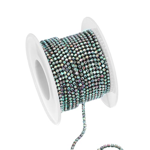 PATIKIL 10 Yards Strasskette, 1 Rolle 2mm Kristall Strasskette Trimmen Nahe Kette Rolle Nähen Bling Diamant Streifen für DIY-Projekte, Multicolor von PATIKIL