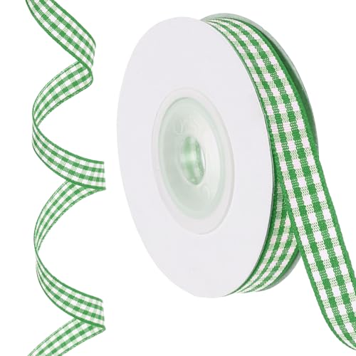 PATIKIL 10 Yards x 0.4" Karo-Band, grünes und weißes Gingham-Band Geschenkverpackungsband für Thanksgiving-Bow Wreath Craft Birthday Wedding von PATIKIL