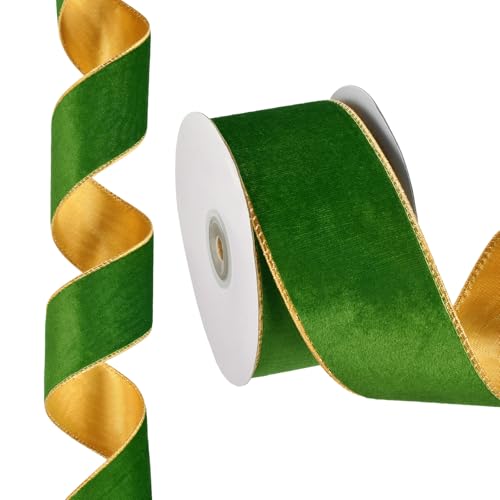 PATIKIL 10 Yards x 2.5" Weihnachtsband, Samtband Geschenkband für Basteln Geburtstag Hochzeit Festival Feiertagsdekoration, Grün/Gold PATIKIL 10 Yards x 2.5" Weihnachtsband, Samtband Geschenkband für Basteln Geburtstag Hochzeit Festival Feiertagsdekoration, Grün/Gold von PATIKIL