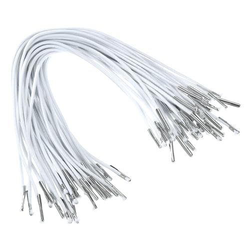 PATIKIL 10 Zoll elastisches Stacheldrahtseil, 100 Stück 1,6 mm Schlaufen-Stretch-Rundfaden mit Metallstachelbefestigungen für Hüte Masken Menüs Basteln Buch, Weiß (25cm) von PATIKIL