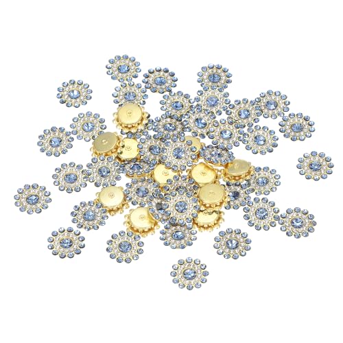 PATIKIL 100 Stk. Aufnäh-Rhinestones Kristalle 14mm, 3 Schichten Nähen Blumenkralle Strass Glas Edelsteine Metallbasis für Bastelkleidung Gürteldekoration, Blau von PATIKIL