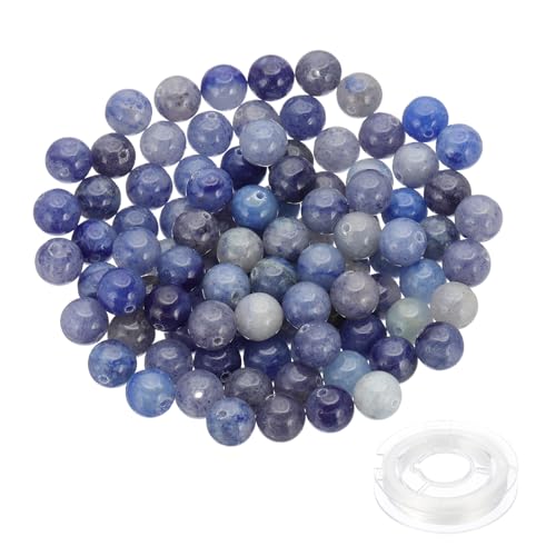 PATIKIL 100 Stück 8mm Naturstein Perlen Blau Schwarz, Runde Aventurin Edelstein Perlen Glatt Steinperlen Jade Tigerauge Glasperlen Set für Armband Halskette Ohrringe DIY von PATIKIL