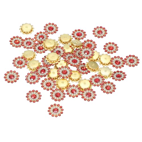 PATIKIL 100 Stück Aufnäh-Rhinestones Kristalle 14mm, 3 Schichten Nähen Blumenkralle Strass Glas Edelsteine Metallbasis für Bastelkleidung Gürteldekoration, Rot von PATIKIL