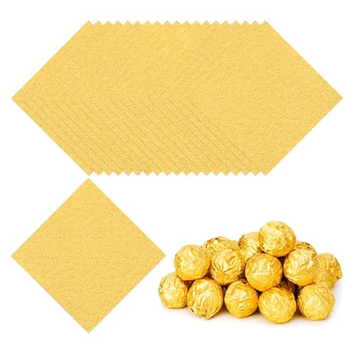 PATIKIL 100 Stück Folie Papier Wrapper, 15x15 cm Aluminiumfolie Bonbonpapier, orangefarbenes Muster Schokolade Verpackungen für Bonbonpapier Ostern, Süßigkeiten und Pralinen, Gold von PATIKIL