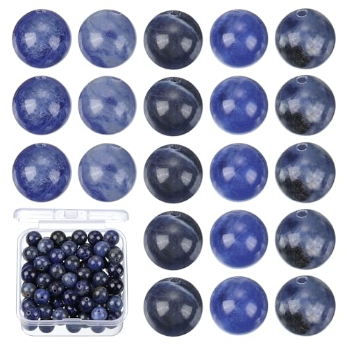PATIKIL 100 Stück Natursteinperlen, 6mm dunkelblaue Steinperlen für die Schmuckherstellung Armband Halskette Ohrringe Edelstein runde lose Perlen DIY Geschenke für Frauen von PATIKIL