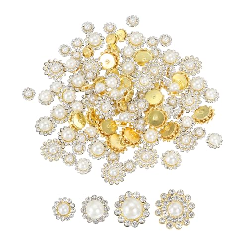 PATIKIL 100 Stück Perlen zum Aufnähen von Strasskristallen 14mm, 3 Schichten Nähen Blumenklaue Strasssteine Glas Edelsteine Metallbasis für DIY Handwerk Kleid Kleidung Gürtel, Gold/Beige von PATIKIL