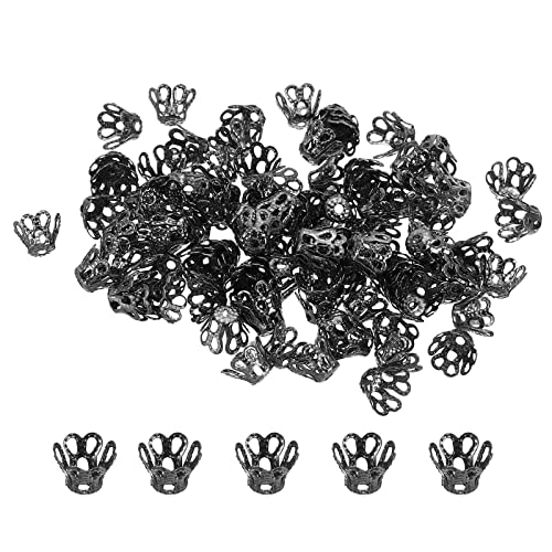 PATIKIL 100 Stück Perlenkappe, 6x5mm Blume Perlenkappen Zwischenperlen Metallperlen Blume Petal Bead für DIY Schmuck Herstellung Ohrring Armband Halskette Handwerk, Schwarz von PATIKIL