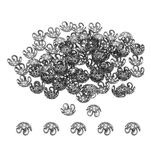PATIKIL 100 Stück Perlenkappe, 8x3mm Blume Perlenkappen Zwischenperlen Metallperlen Blume Petal Bead für DIY Schmuck Herstellung Ohrring Armband Halskette Handwerk, Schwarz von PATIKIL