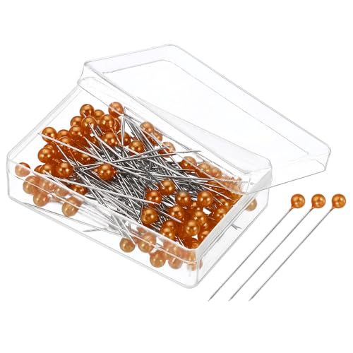 PATIKIL 100 Stück Stecknadeln mit Kopf Groß, 38mm Nähnadeln Pins Nähen mit Plastik Perlenförmig für Stoff Dekorativ Schmuck Basteln und Nähen Projekt, Orange von PATIKIL