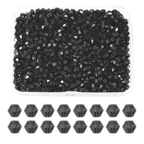 PATIKIL 1000 Stück Facettierte Glasperlen, 3mm Kristall Facettierte Perlen, Kristallperlen Zum Auffädeln, Doppelkegel Perlen mit Box für Armband, Halskette, Schmuckherstellung DIY, Schwarz von PATIKIL
