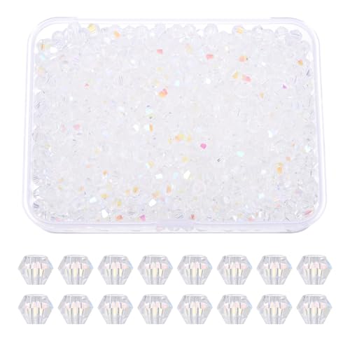 PATIKIL 1000 Stück 3mm Bicone Glas Kristallperlen, Facettierte Glas Spacer Perlen Mit Box Für Schmuckherstellung Armband Halskette Ohrringe DIY Sonnenfänger Basteln, Bunt Weiß AB von PATIKIL