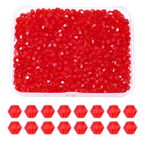 PATIKIL 1000 Stück 4mm Bicone Glas Kristallperlen, Facettierte Glas Abstandshalter Perlen Mit Box Für Schmuckherstellung Armband Halskette Ohrringe DIY Sonnenfänger Basteln, Dunkelrot von PATIKIL
