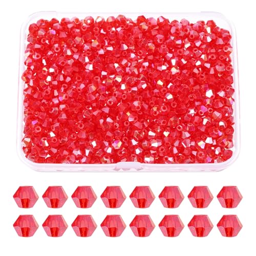 PATIKIL 1000 Stück Facettierte Glasperlen, 4mm Kristall Facettierte Perlen, Kristallperlen Zum Auffädeln, Doppelkegel Perlen mit Box für Armband, Halskette, Schmuckherstellung DIY, Rot AB PATIKIL 1000 Stück Facettierte Glasperlen, 4mm Kristall Facettierte Perlen, Kristallperlen Zum Auffädeln, Doppelkegel Perlen mit Box für Armband, Halskette, Schmuckherstellung DIY, Rot AB von PATIKIL