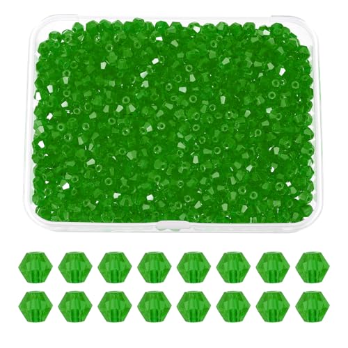 PATIKIL 1000 Stück Facettierte Glasperlen, 3mm Kristall Facettierte Perlen, Kristallperlen Zum Auffädeln, Doppelkegel Perlen mit Box für Armband, Halskette, Schmuckherstellung, Grasgrün von PATIKIL