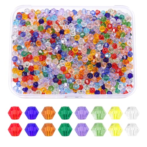 PATIKIL 1000 Stück Facettierte Glasperlen, 3mm Kristall Facettierte Perlen, Kristallperlen Zum Auffädeln, Doppelkegel Perlen mit Box für Armband, Halskette, Schmuckherstellung, Mehrfarbig von PATIKIL