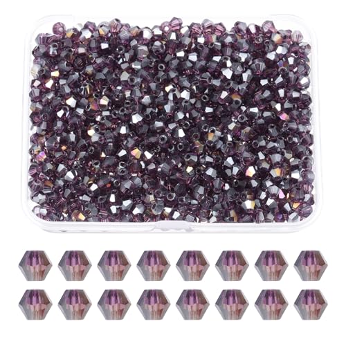 PATIKIL 1000 Stück Facettierte Glasperlen, 3mm Kristall Facettierte Perlen, Kristallperlen Zum Auffädeln, Doppelkegel Perlen mit Box für Armband, Halskette, Schmuckherstellung, Violett AB PATIKIL 1000 Stück Facettierte Glasperlen, 3mm Kristall Facettierte Perlen, Kristallperlen Zum Auffädeln, Doppelkegel Perlen mit Box für Armband, Halskette, Schmuckherstellung, Violett AB von PATIKIL