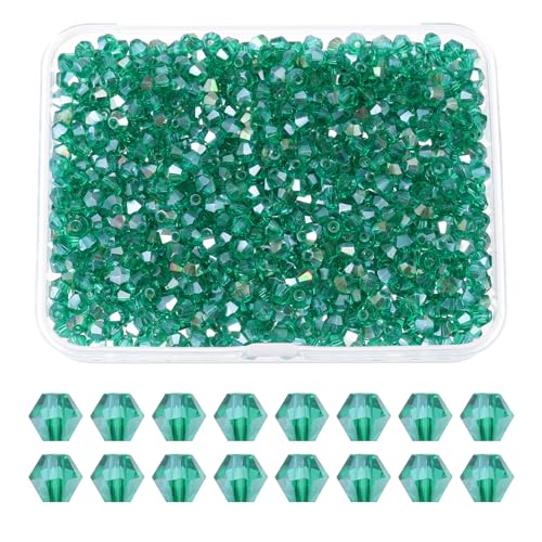 PATIKIL 1000 Stück Facettierte Glasperlen, 3mm Kristall Facettierte Perlen, Kristallperlen Zum Auffädeln, Doppelkegel Perlen mit Box für Armband, Halskette, Schmuckherstellung DIY, Grün AB von PATIKIL