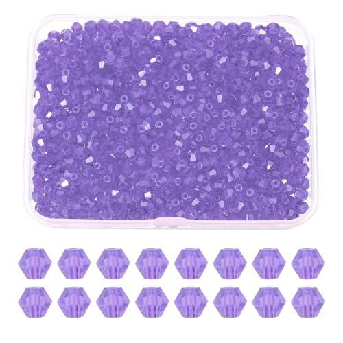 PATIKIL 1000 Stück Facettierte Glasperlen, 3mm Kristall Facettierte Perlen, Kristallperlen Zum Auffädeln, Doppelkegel Perlen mit Box für Armband, Halskette, Schmuckherstellung DIY, Lila von PATIKIL